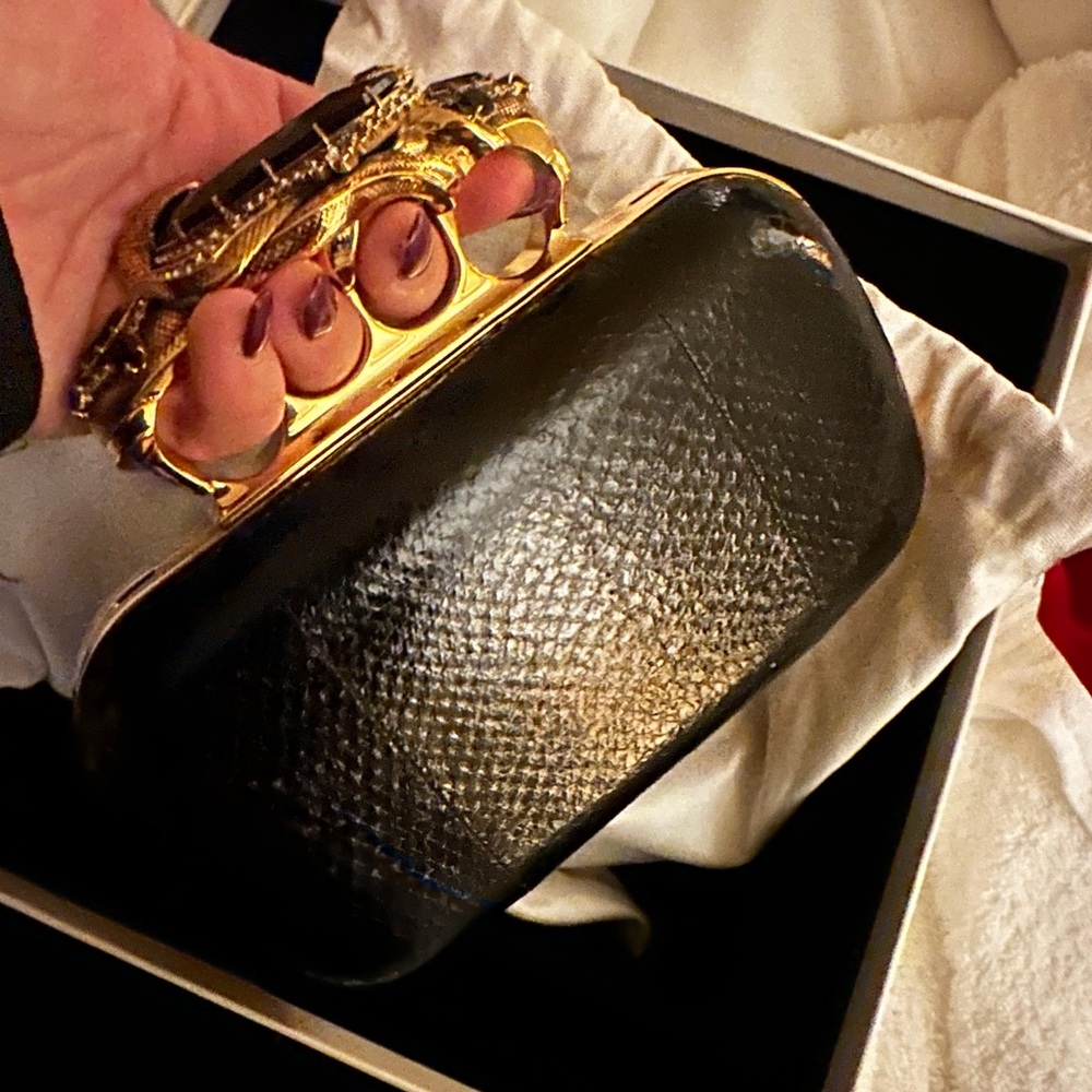 Black Clutch with Gold Knuckle Handle - Picture 1 of 2